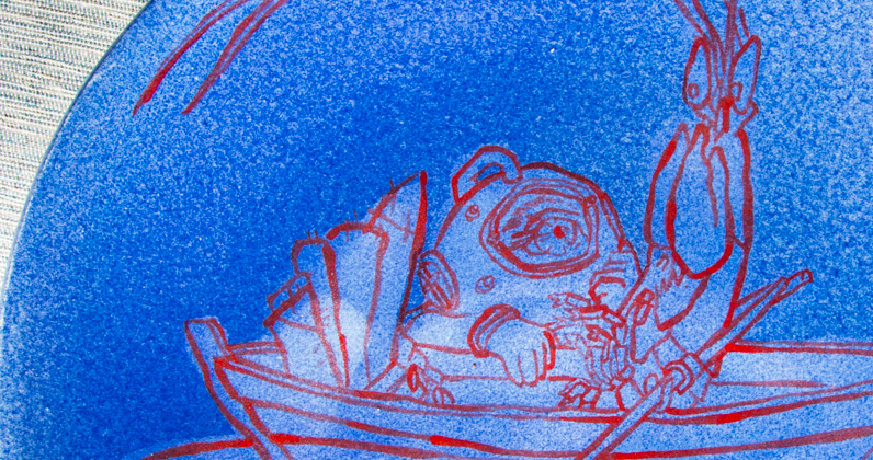 Mu homard barque mer céramique assiette scaphandrier étrange